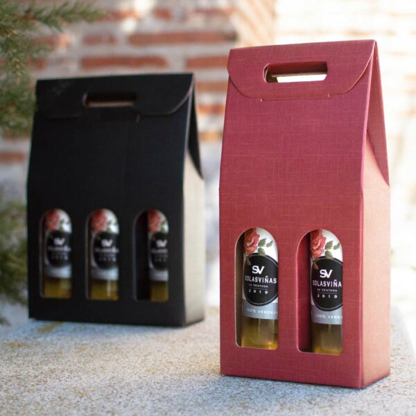 Estuche para regalo con 2 ó 3 botellas de vino verdejo Solasviñas, de la DO Rueda, en la tienda online de nuestra bodega
